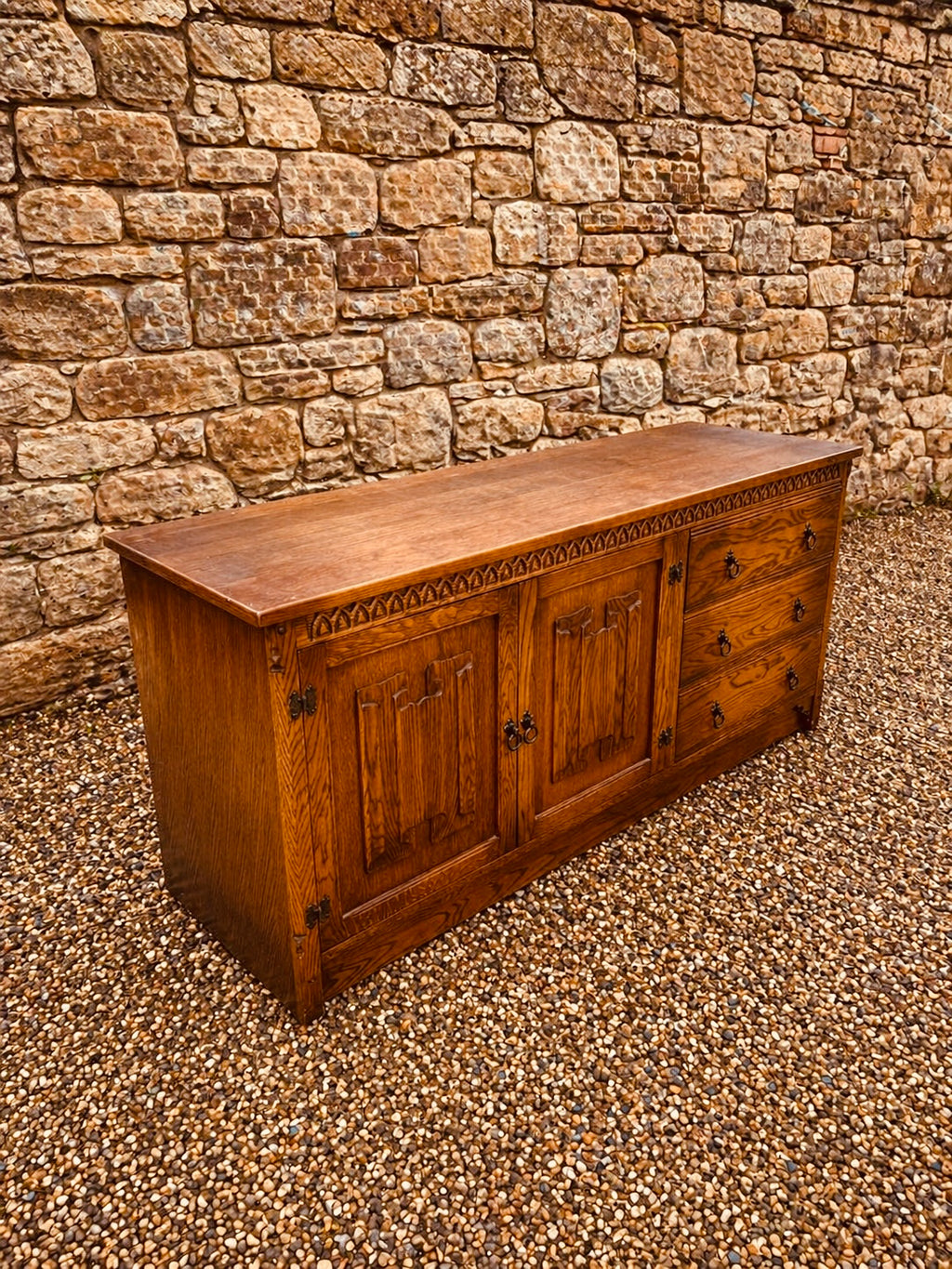 Vintage Oak Jacobean Style Sideboard