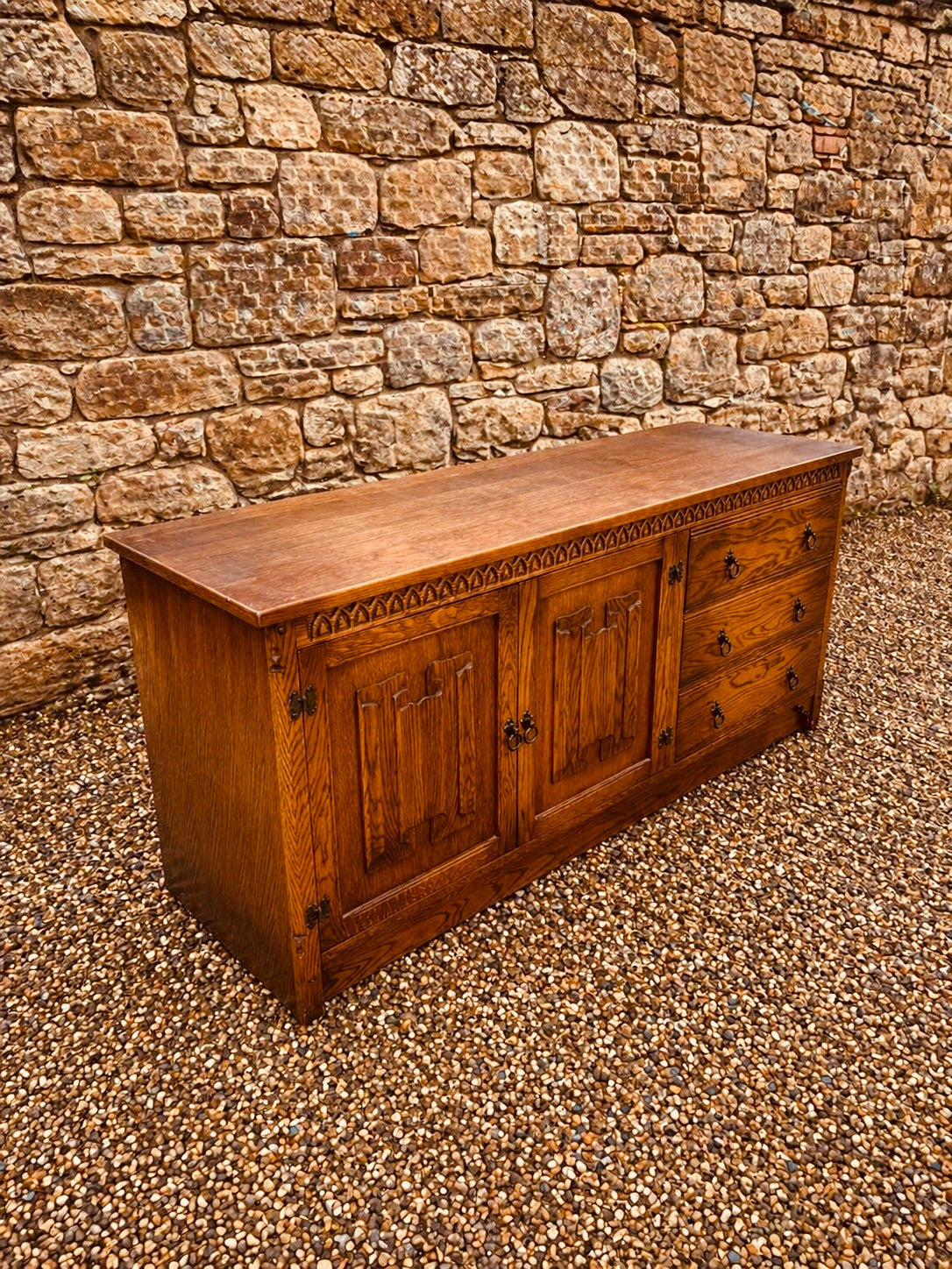Vintage Oak Jacobean Style Sideboard