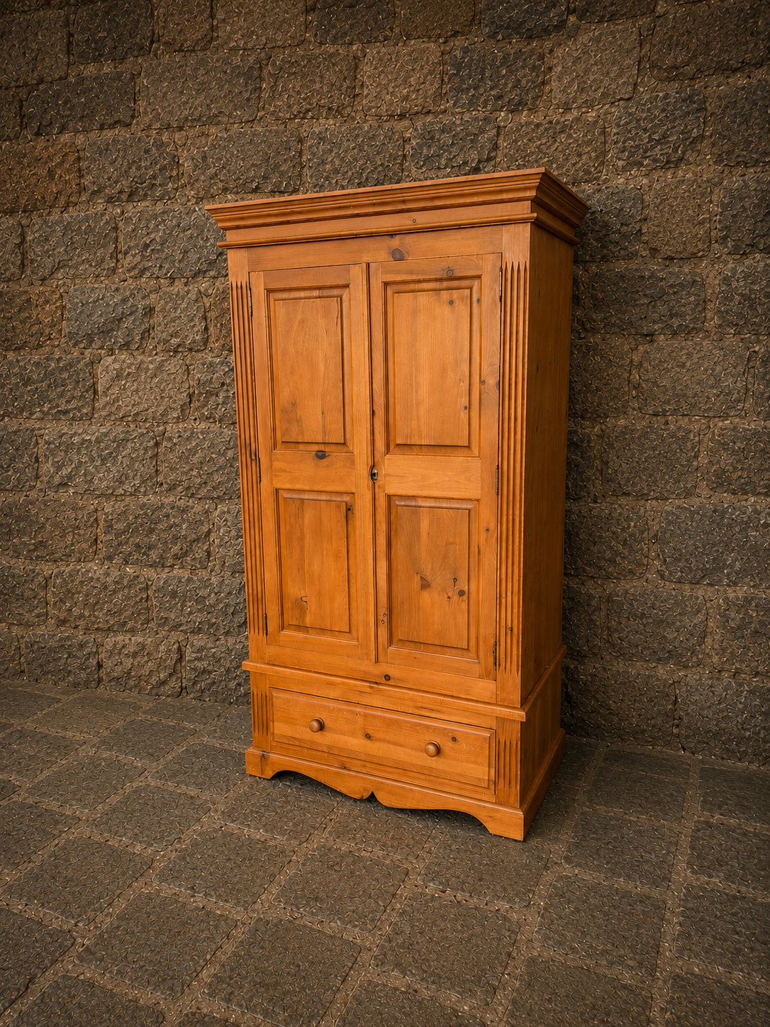 Rustic Farmhouse Pine Wardrobe Armoire with Drawer