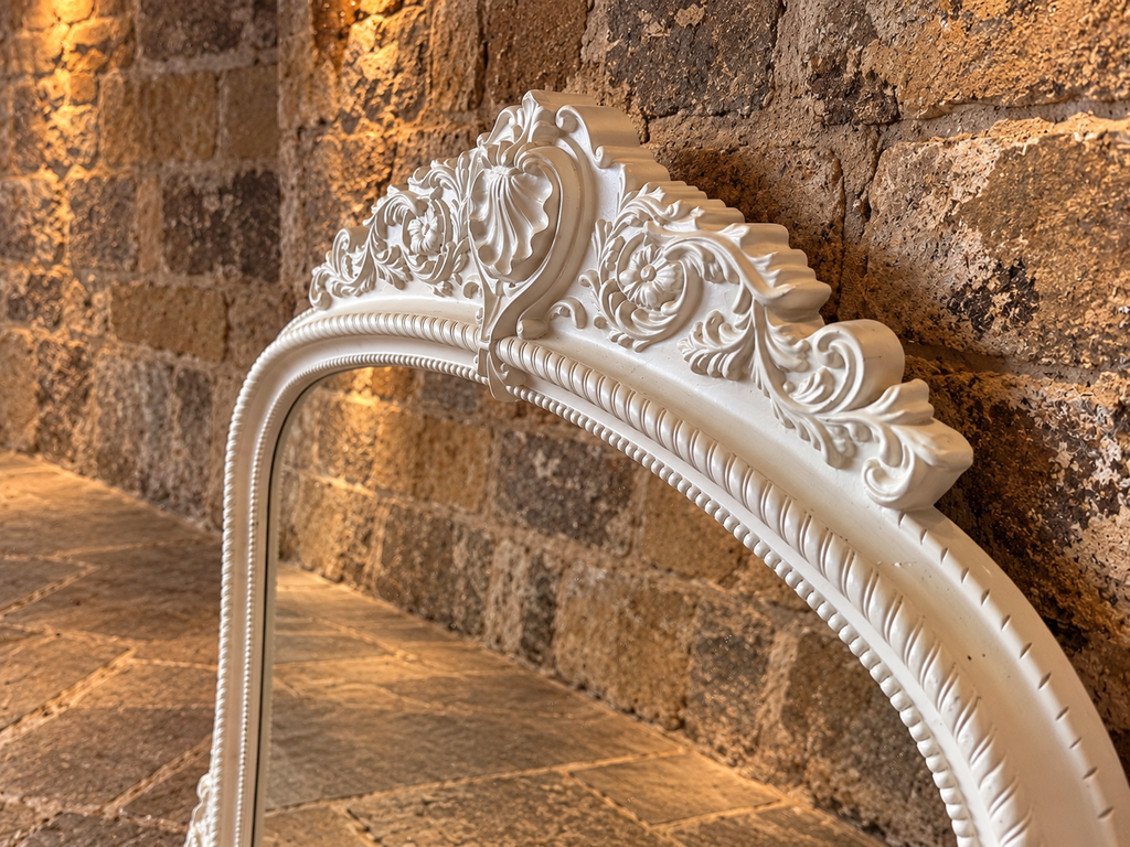 Large Ornate White Overmantel Mirror – Victorian Rococo Style Statement Fireplace Mirror