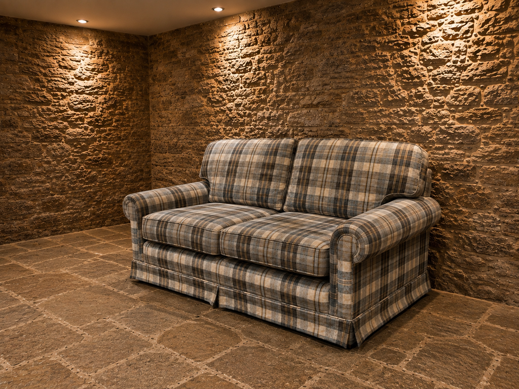 Vintage English Country House Tartan Three Seater Sofa – Traditional Roll Arm Sofa