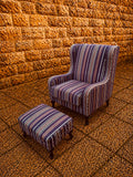Wingback Armchair and Footstool Set – Striped Upholstered Accent Chair