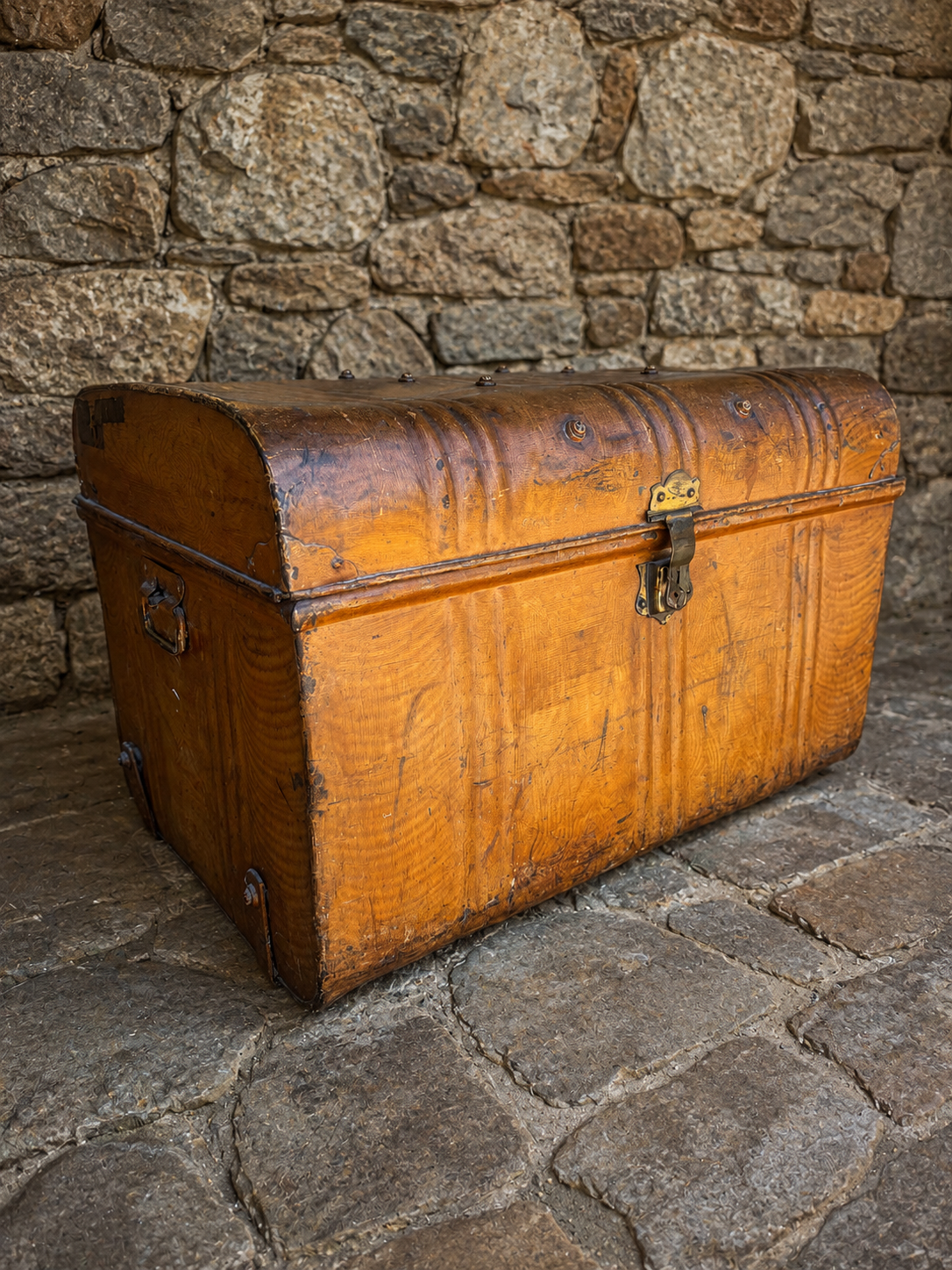 Antique Edwardian Dome Top Steamer Trunk Storage Chest c.1900