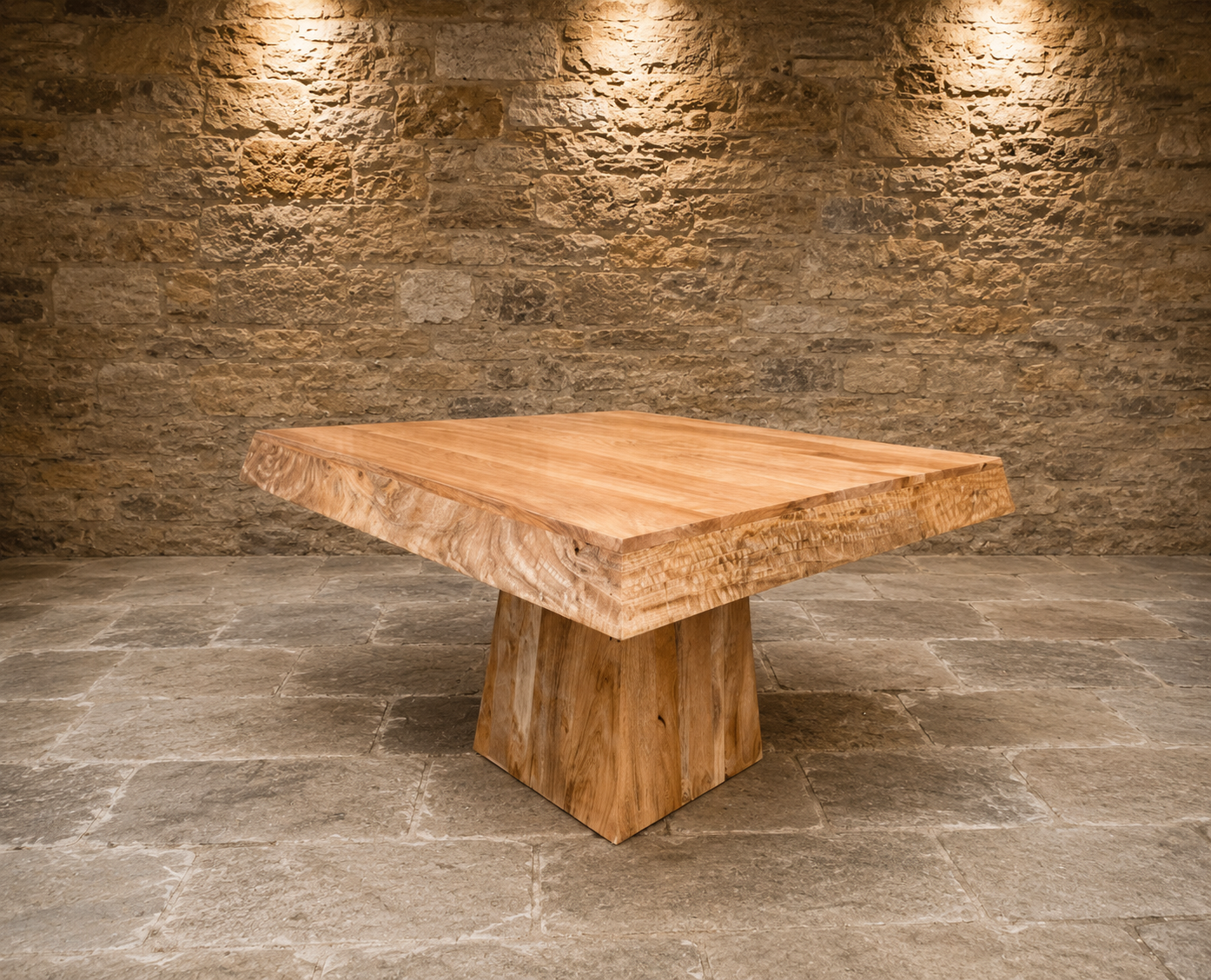 Large Solid Mango Wood Pedestal Dining Table – Sculptural Contemporary Statement Table