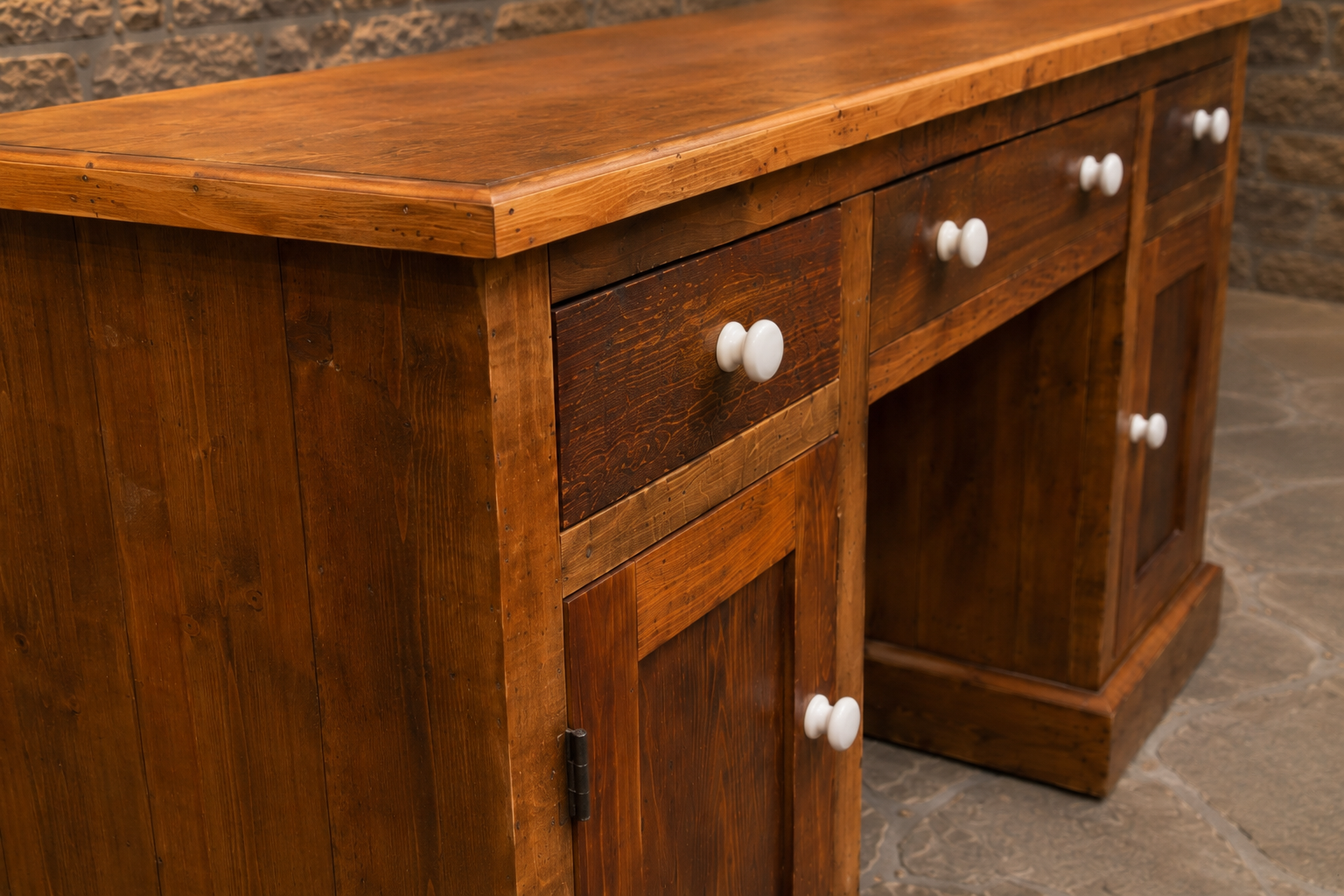 Handcrafted Reclaimed Pine Farmhouse Kitchen Island | Solid Rustic Kitchen Workstation | Country House Desk