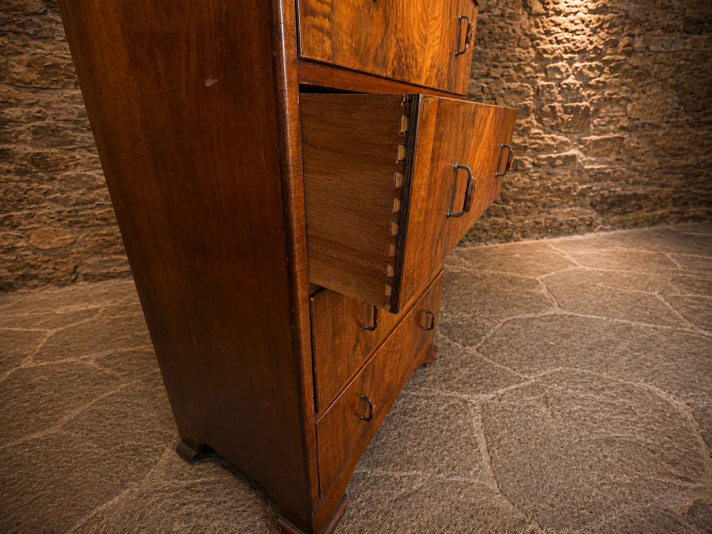Art Deco Figured Walnut Tallboy Chest of Drawers | 1930s English Walnut Bedroom Chest | Antique Walnut Chest | Vintage Art Deco Furniture