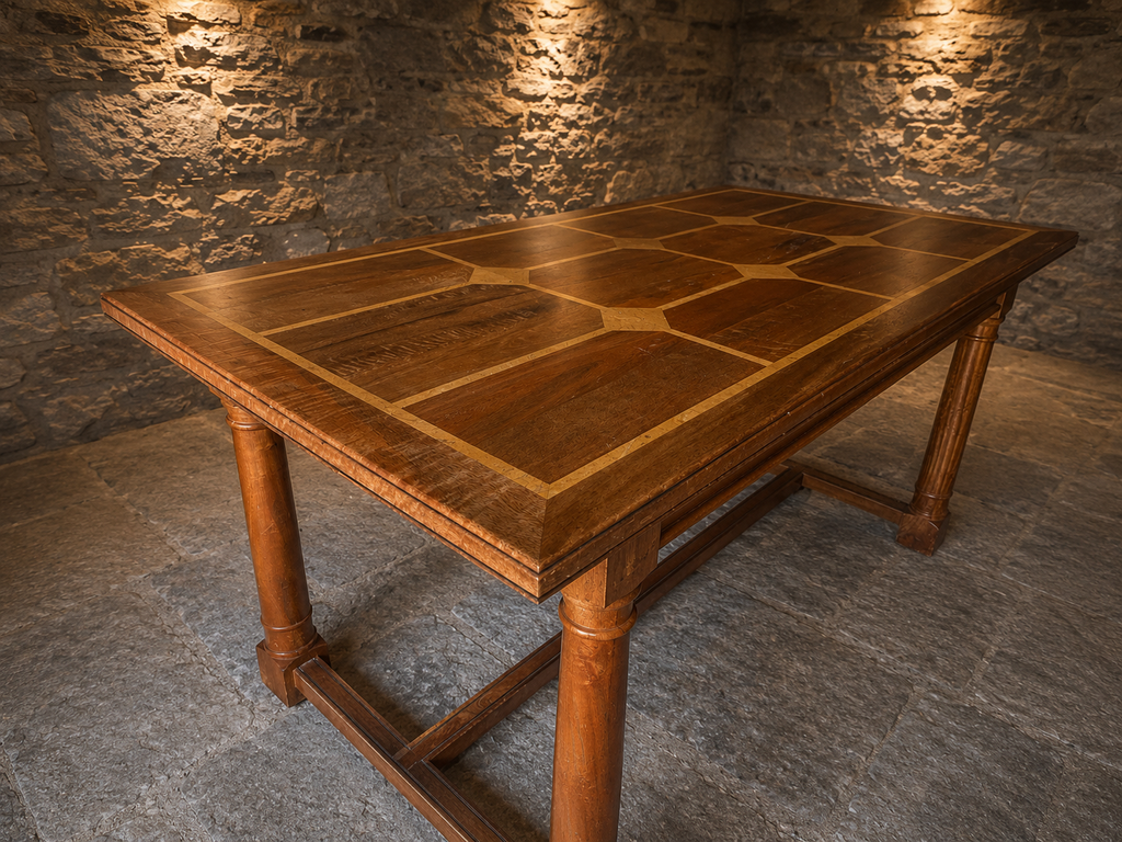 Antique Oak Refectory Draw Leaf Dining Table c.1920–1940 | Parquetry Top Extending Dining Table