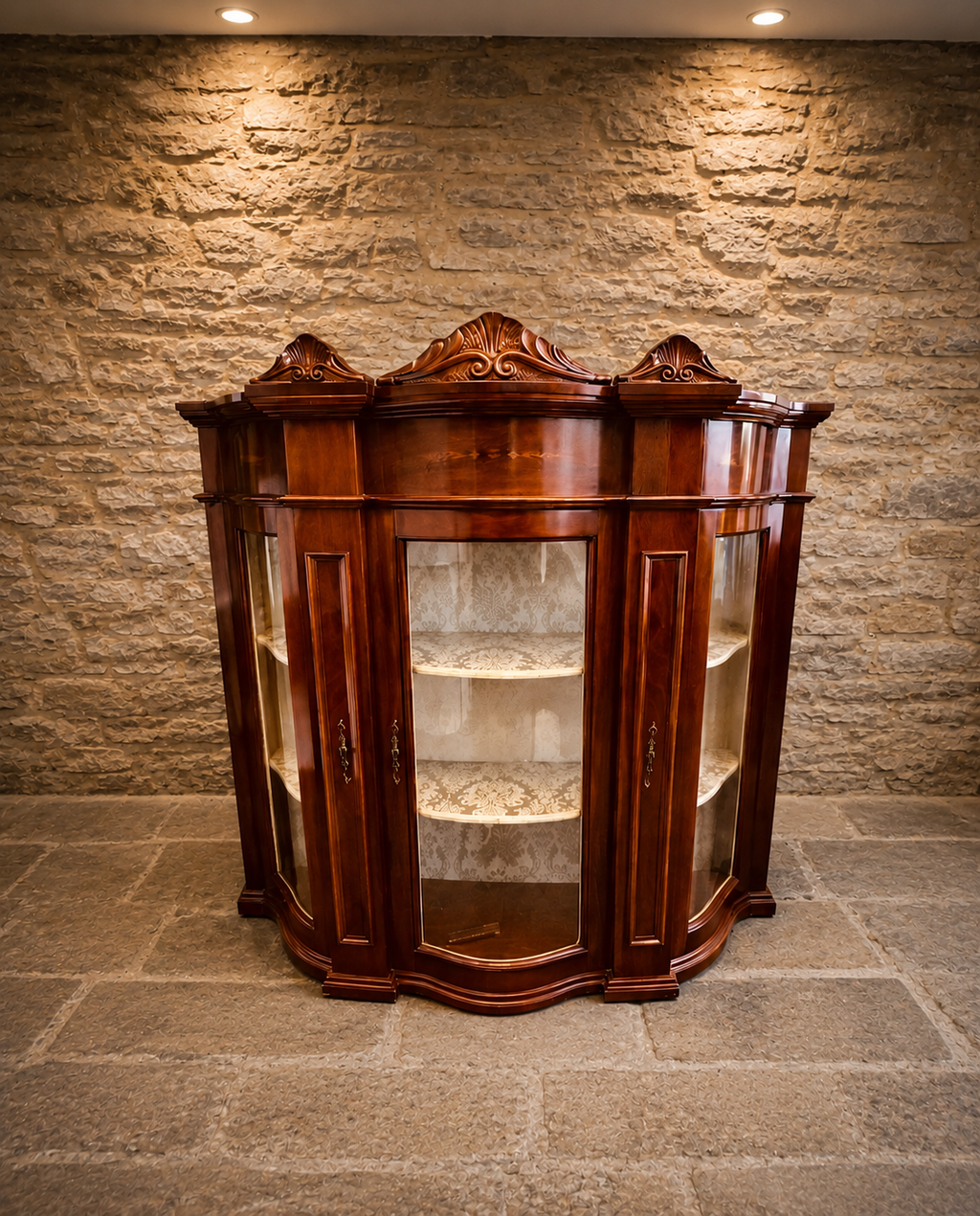 Antique Edwardian Inlaid Mahogany Bow Front Display Cabinet | Satinwood Inlaid China Cabinet | Circa 1905