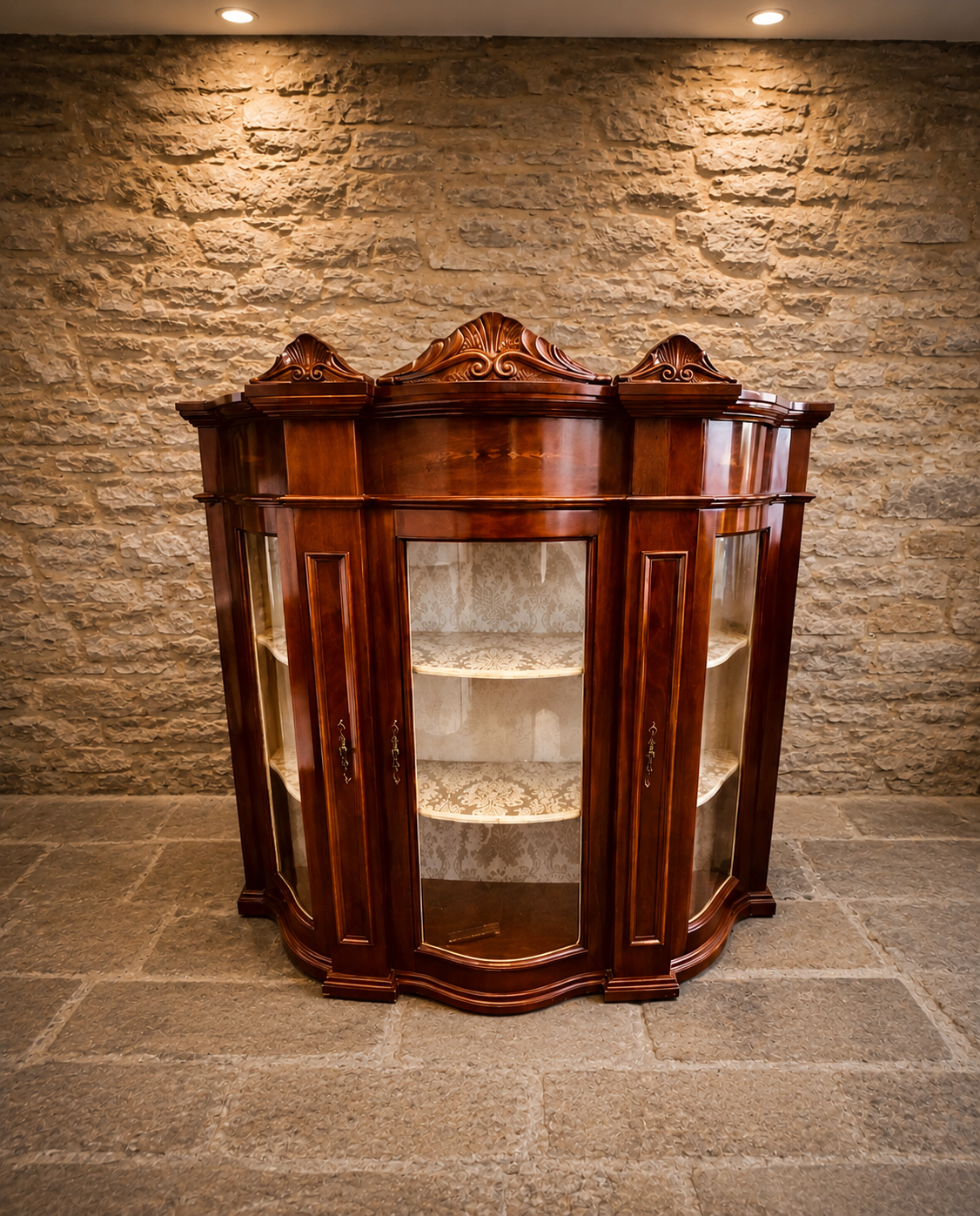 Antique Edwardian Inlaid Mahogany Bow Front Display Cabinet | Satinwood Inlaid China Cabinet | Circa 1905