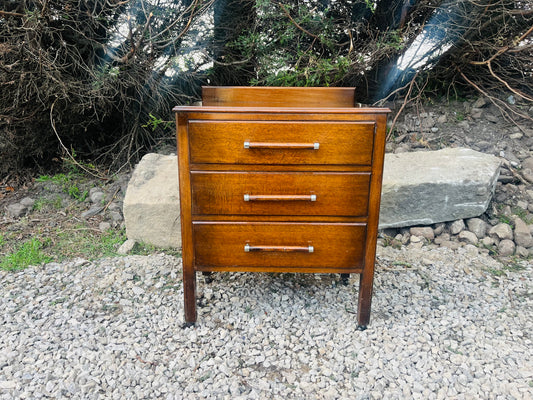Mid Century Oak Bedside Table with Three Drawers