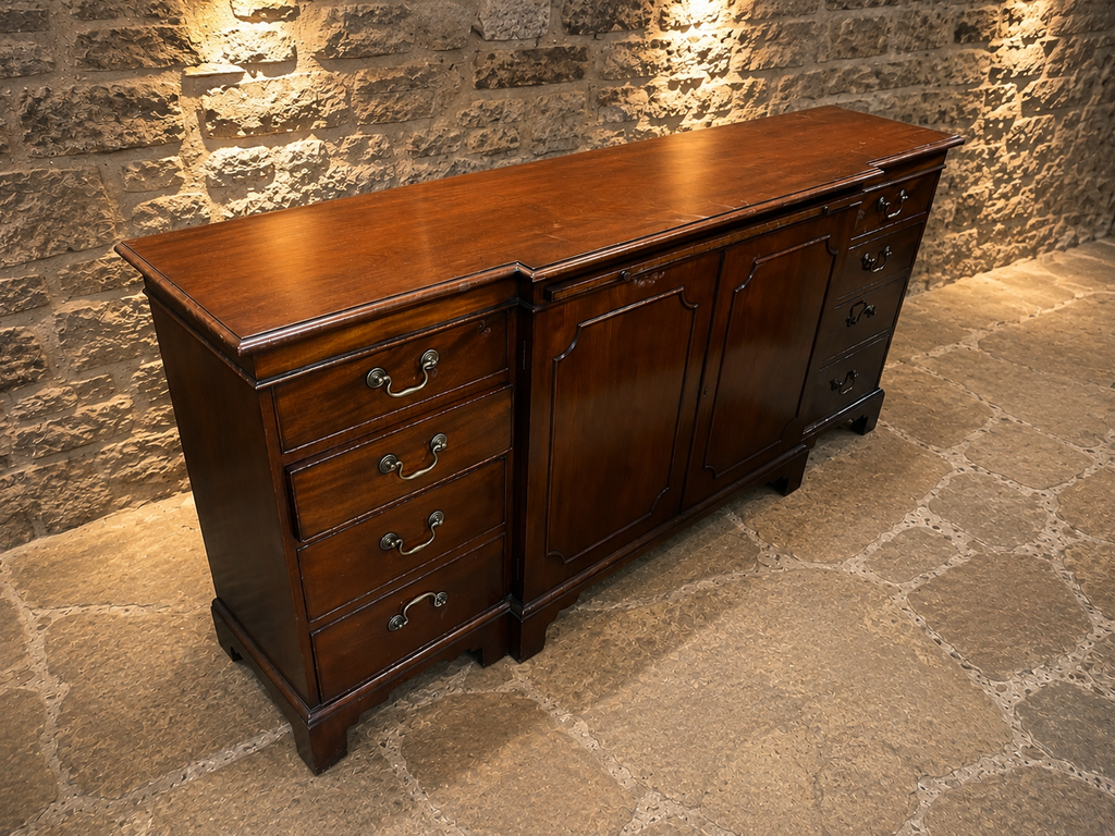 Vintage Georgian Style Breakfront Sideboard – Large Traditional Dark Wood Serving Cabinet