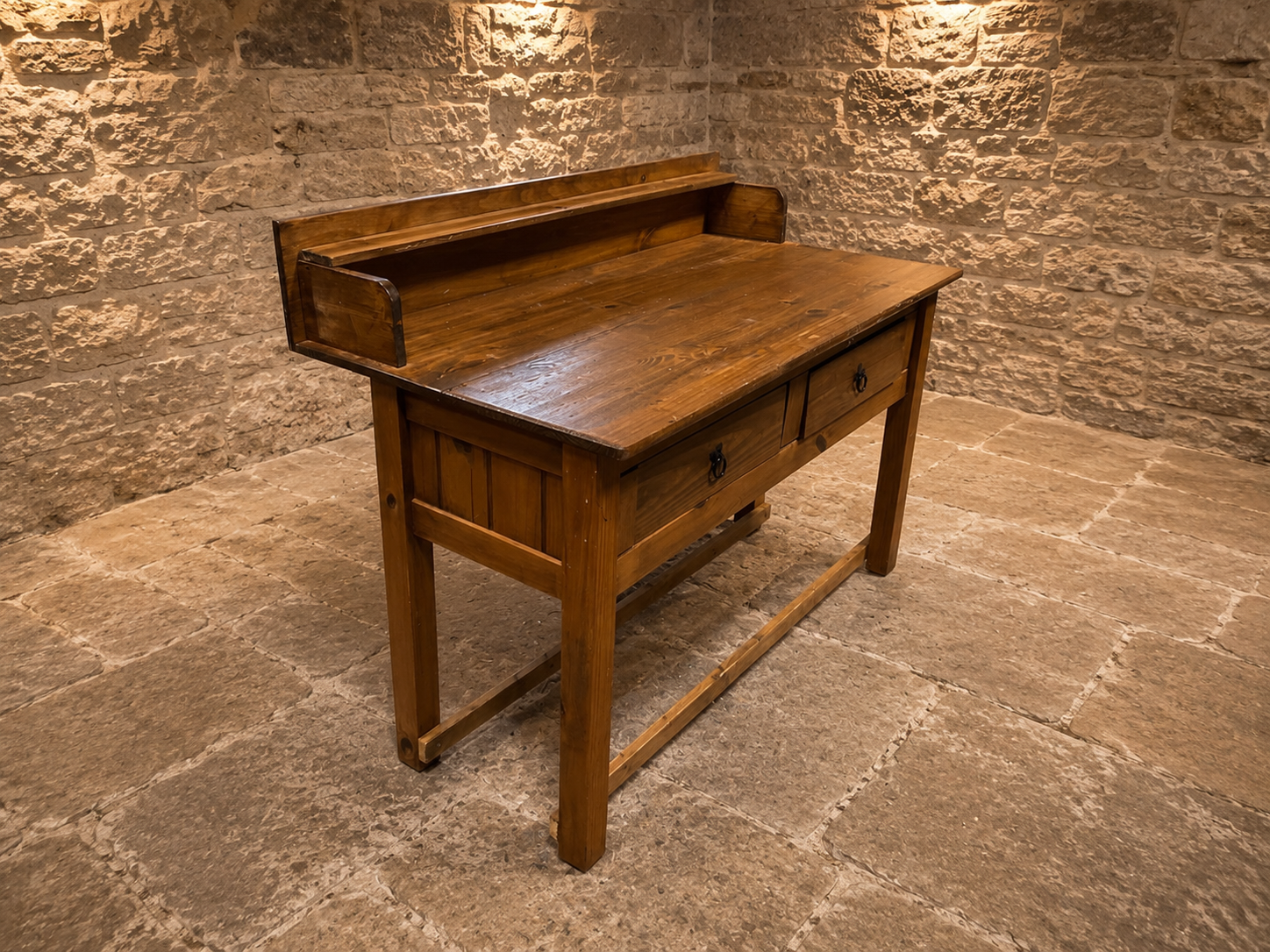Large Solid Pine Farmhouse Console Table with Two Drawers | Rustic Kitchen Prep Table