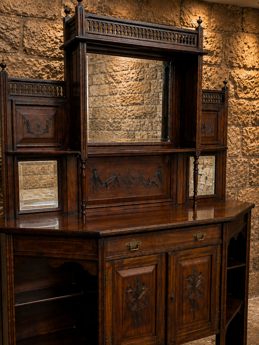 Antique Victorian Aesthetic Movement Mirrored Sideboard – Circa 1885 – Anglo-Japanese Buffet