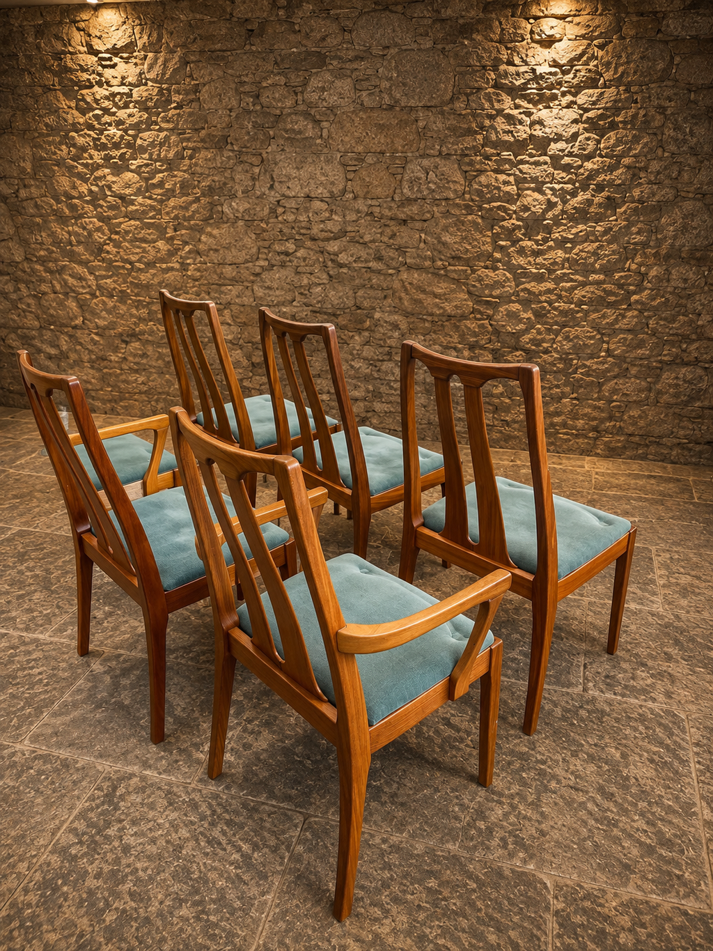 Set of 6 Mid-Century Teak Dining Chairs | Four Side Chairs & Two Carver Chairs | Scandinavian Style