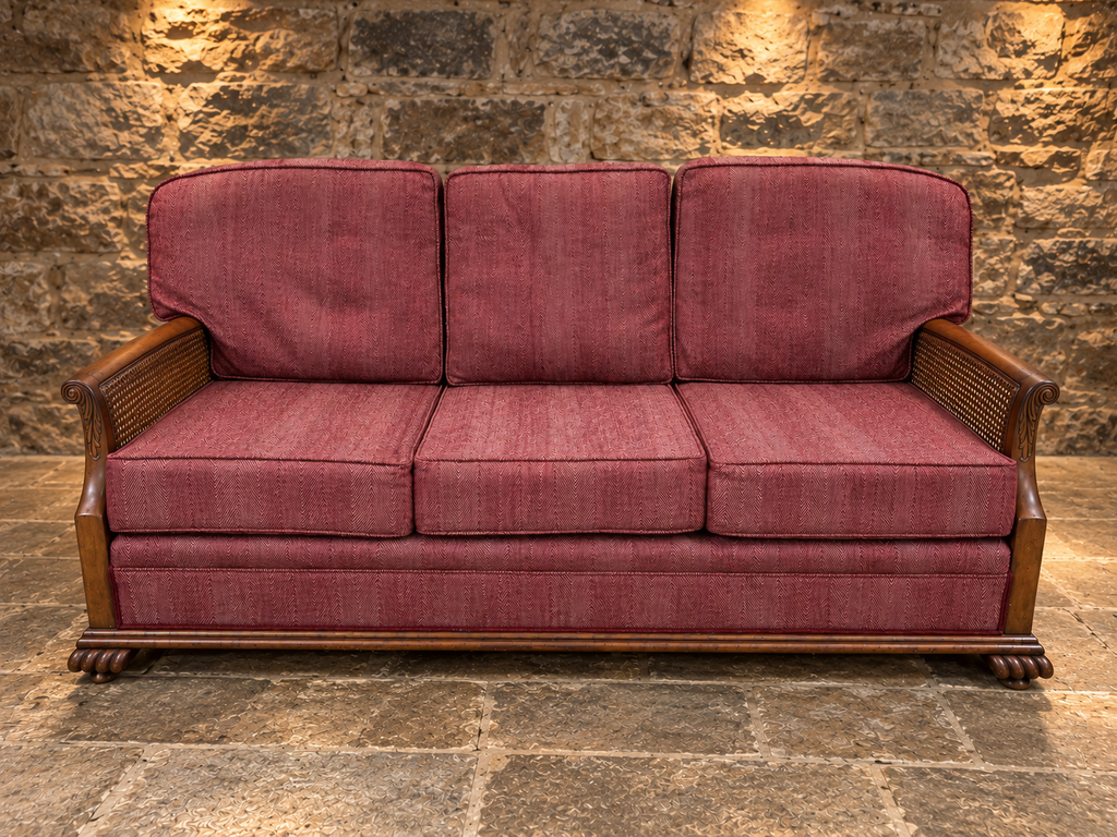 Antique Mahogany Bergère Three Seater Sofa – Cane Panel Country House Sofa, Circa 1920s