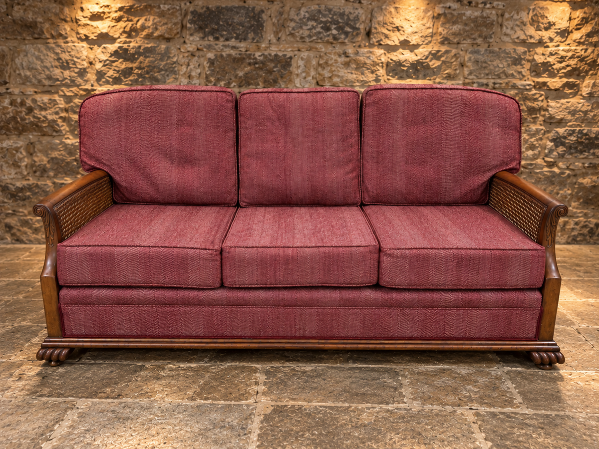 Antique Mahogany Bergère Three Seater Sofa – Cane Panel Country House Sofa, Circa 1920s