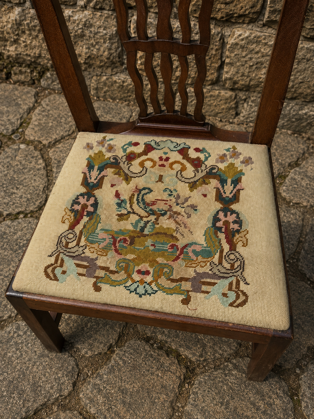 Antique Mahogany Georgian Revival Dining Chair with Needlepoint Seat c.1920–1940