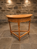 Antique 1930s Carved Solid Oak Demi-Lune Console Table