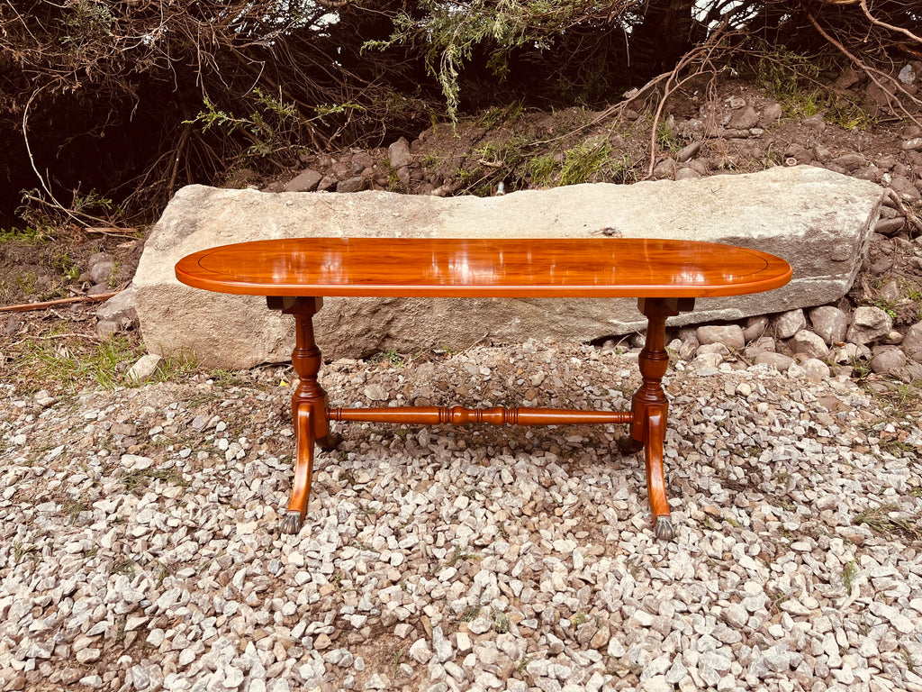 Antique Edwardian Oval Mahogany Coffee Table with Inlaid Top, Circa 1900