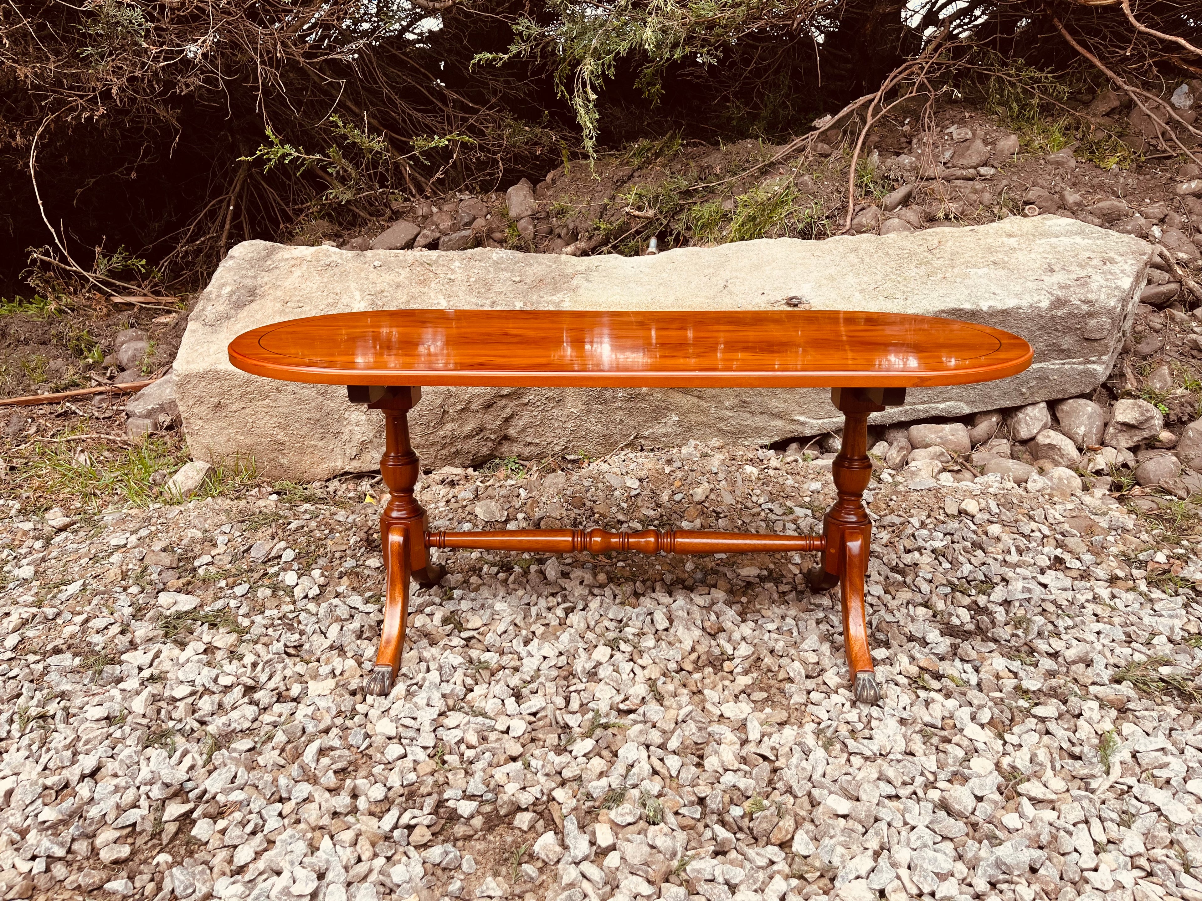 Antique Edwardian Oval Mahogany Coffee Table with Inlaid Top, Circa 1900