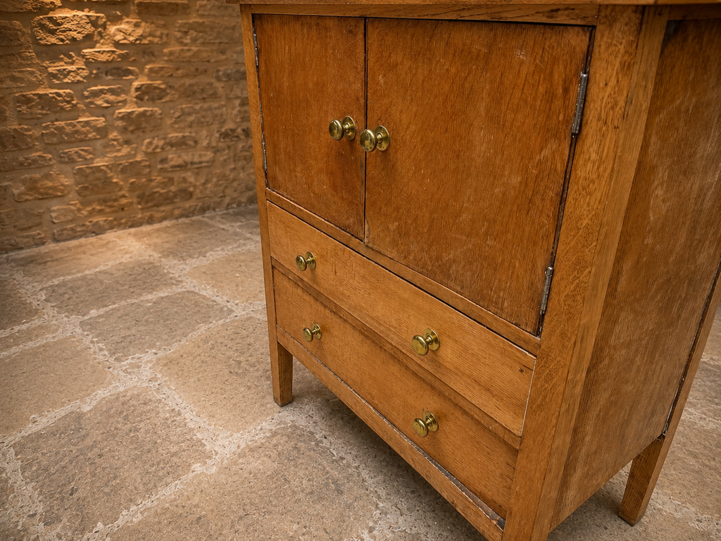Antique Arts & Crafts Oak Kitchen Cupboard | Edwardian Pantry Cabinet | Rustic Oak Storage Cabinet | Circa 1900–1920