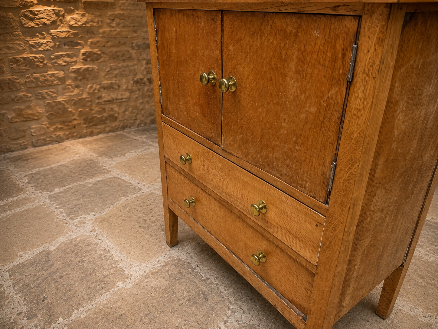 Antique Arts & Crafts Oak Kitchen Cupboard | Edwardian Pantry Cabinet | Rustic Oak Storage Cabinet | Circa 1900–1920